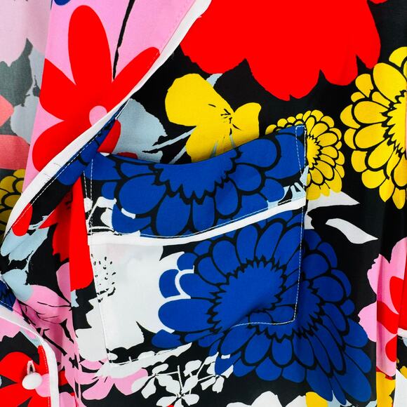 Alice + Olivia Size L Floral Pajama Style Button Down Shirt Multicolor Top - Picture 4 of 7